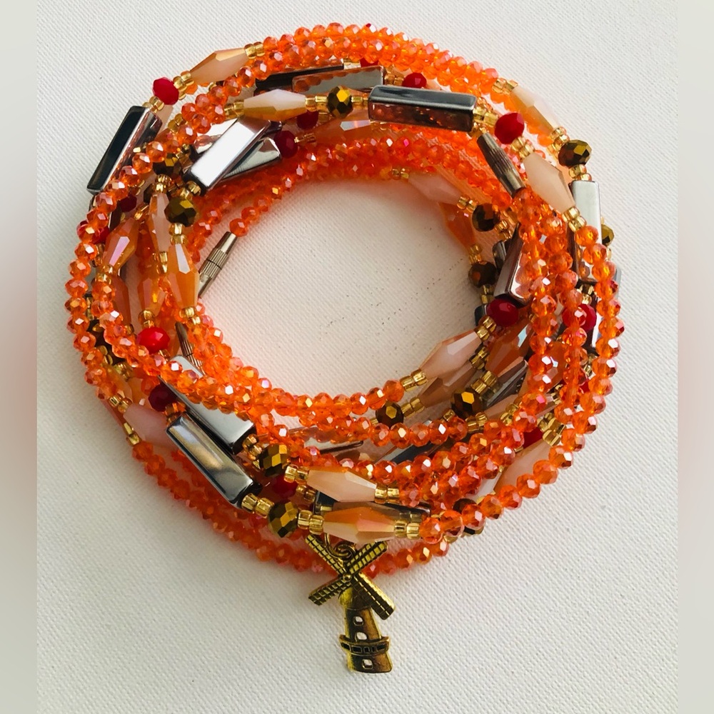 Orange African Beaded Waist beads/Waist Chain with Gold Accents
